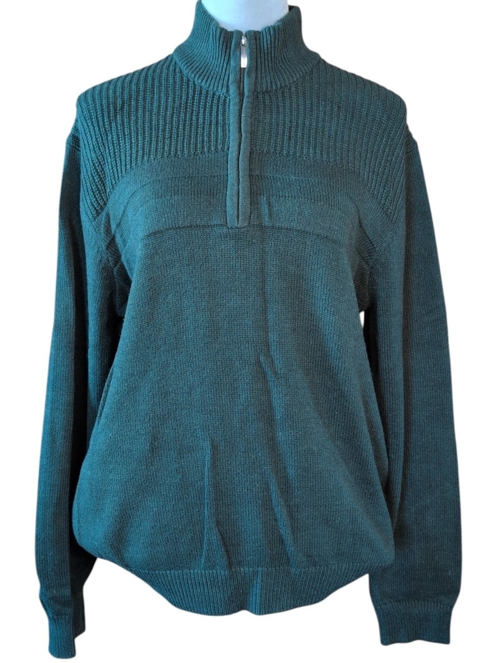 Van Heusen Green Half-Zip Ribbed Yoke Sweater